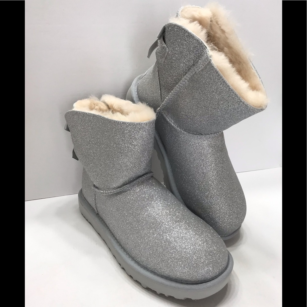 NEW UGG Mini Bailey Bow Silver Sparkle Women Boot - Picture 8 of 8